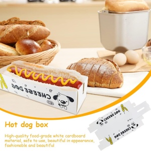 Set de 40 cutii pentru hotdog Jingyou, carton, alb/negru/galben, 18 x 5 x 4,3 cm