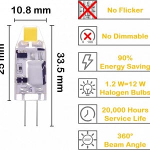 Set de 5 becuri COB G4 Terrarrell, LED, alb rece, 33,5 x 10,8 mm, 120 lumeni - Img 6