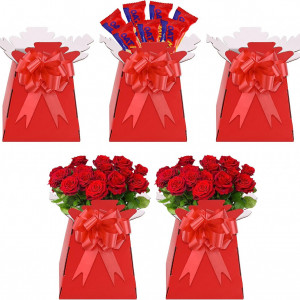 Set de 5 cutii cu fundite pentru cadouri TSLBW, carton, rosu, 17 x 17 x 11 cm / 20 x 12 cm - Img 1