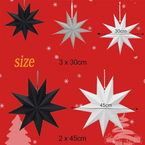 Set de 5 stele pliabile decor stea de Craciun, sylbx, hartie, negru/alb/gri