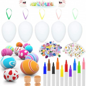 Set de 50 de oua cu accesorii de decorare pentru Paste Singtis, plastic, multicolor 6 x 4 cm