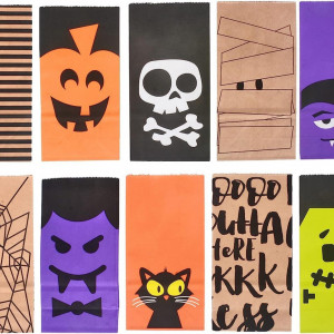 Set de 50 pungi cu  60 autocolante pentru Halloween Cymax, hartie, multicolor, 15 x 9 x 5,5 cm 