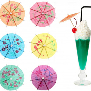 Set de 50 umbrele pentru cocktail Butyeak, lemn/hartie, multicolor, 8,5 x 10 cm