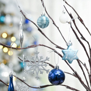 Set de 52 ornamente de Craciun Valery Madelyn, plastic, argintiu/alb/albastru - Img 4