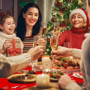 Set de 6 naproane cu 6 coastere de Craciun Anyingkai, pasla, rosu/alb, 45 x 30 cm / - Img 2