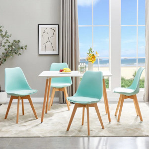Set de 6 scaune Ariann, polipropilena/lemn masiv/textil, natur/albastru deschis, 82 x 52 x 47,5 cm