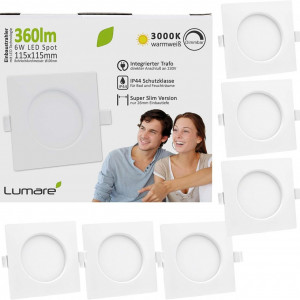 Set de 6 spoturi LED incastrabile Lumare, patrate, 6W (360 lm), 230V, alb, 11,5 cm - Img 3