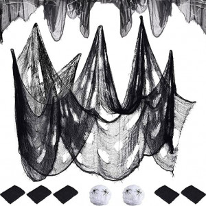 Set de 7 carpe si 2 panze de paianjen pentru Halloween Skoolove, textil, negru/alb, 80 x 180 cm - Img 1