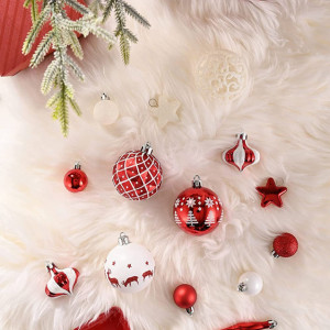 Set de 70 ornamente pentru brad Victor's Workshop, plastic, alb/rosu, 3-6 cm - Img 6