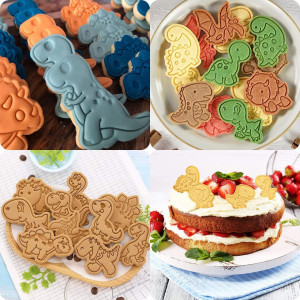 Set de 8 forme pentru biscuiti YGCHEN, tematica dinozauri, plastic, roz, 4-6,5 cm - Img 5