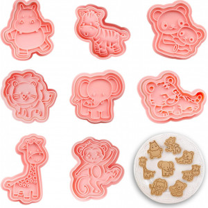 Set de 8 forme pentru biscuiti Yisscen, tematica animale, plastic, roz, 5-7 cm - Img 1