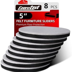 Set de 8 glisoare pentru mobilier Ezprotekt, pasla/EVA, negru/bej, 12,7 x 2,7 cm