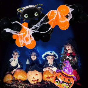 Set de baloane pentru Halloween Miotlsy, latex/folie, portocaliu/negru, 50 piese - Img 5