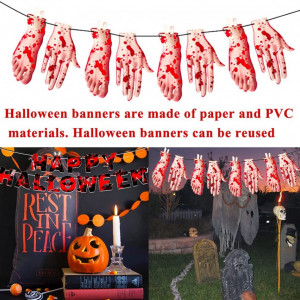 Set de banner cu 19 decoratiuni pentru Halloween Hiloly, hartie/PVC, rosu/negru, 3 m - Img 7