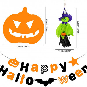 Set de banner cu 6 decoratiuni de Halloween Qpout, multicollor, hartie, 11 x 10 cm / 14 x 33 cm - Img 6