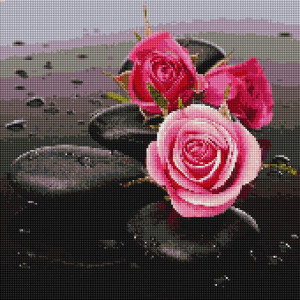 Set de creatie cu diamante ParNarZar, model trandafiri, roz/verde/negru, 40 x 40 cm