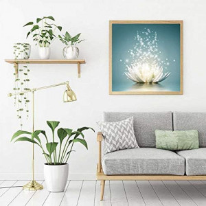 Set de creatie cu diamante SULISO, model floare de lotus, alb/albastru, 30 x 30 cm