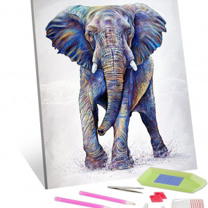Set de creatie cu diamante TISHIRON, model elefant, rasina, multicolor, 30 x 40 cm