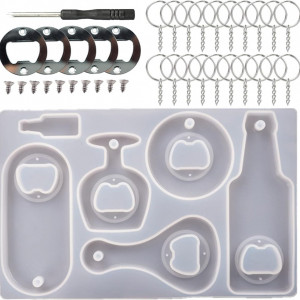 Set de creatie cu matrita si accesorii pentru deschizator de sticle SOKLIT, silicon/metal, alb/argintiu