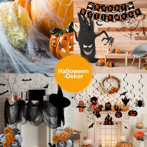 Set de decoratiuni pentru Halloween Linaye, latex/hartie, alb/portocaliu/negru, 40 piese - Img 3