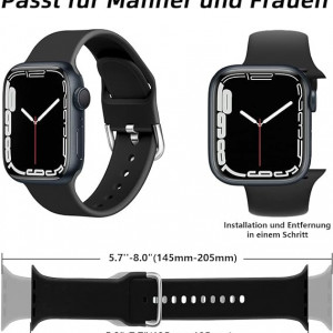 Set de doua bratari pentru Apple Watch Chinbersky, silicon, negru/gri, 42/44/45 mm