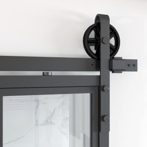 Set de feronerie pentru usa glisanta, metal, neagra, 200 x 23 x 3 cm - Img 2