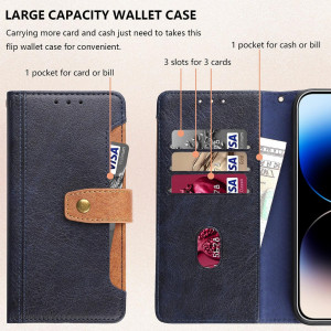 Set de husa cu 2 folii de protectie ecran si 2 pentru camera compatibil cu iPhone 14 Pro Max Gimane, piele PU/sticla securizata, albastru inchis, 6,7 inchi