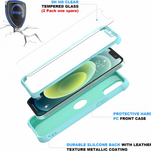 Set de husa cu doua folii de protectie ecran pentru iPhone 12 Mini ORETECH, sticla securizata/silicon, verde/transparent, 5,4 inchi - Img 4