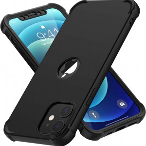 Set de husa cu doua folii de protectie ecran pentru iPhone 12 Pro Oretech, sticla securizata/cauciuc siliconic, negru/transparent, 6,1 inchi - Img 7