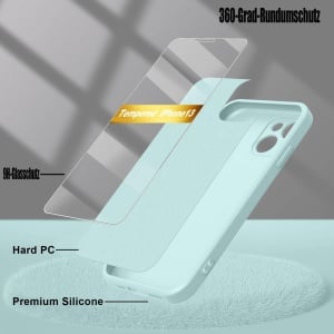 Set de husa si folie de protectie pentru iPhone 13 Mitetabo, silicon/sticla securizata, verde menta, 6,1 inchi