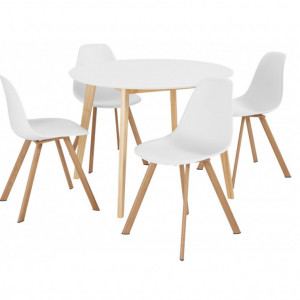 Set de living Veneto / Cody masa + 4 scaune, MDF/plastic, alb, diamentru 105 cm - Img 5