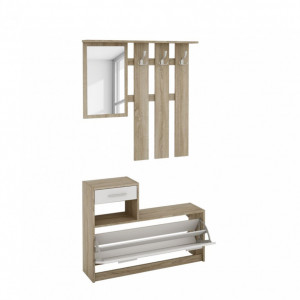 Set de mobilier de hol Brancepeth decor stejar Sonoma, PAL/plastic, alb/maro, 100 x 190 x 25 cm - Img 2