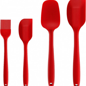 Set de o perie si 3 spatule pentru bucatarie Binhai, silicon, rosu - Img 1