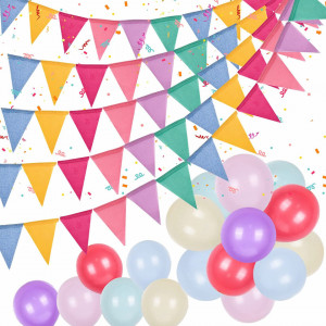 Set de petrecere cu 5 bannere si 24 baloane Colmanda, textil/latex, multicolor