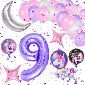 Set de petrecere pentru 29 ani Colmanda, latex/folie, model unicorn, multicolor, 32 piese