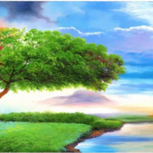 Set de pictura cu diamante YUNJIN , model peisaj, multicolor, panza/rasina, 30 x 30 cm