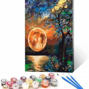 Set de pictura cu numere Pttozan, luna, vopsea acrilica, multicolor, 40 x 50 cm - Img 1
