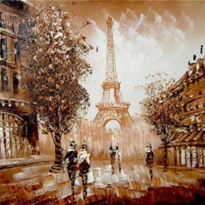 Set de pictura cu numere WOWDECOR, model Turnul Eiffel, maro/alb, 40 x 50 cm