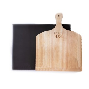 Set de pizza, lopata din lemn 29.5 x 28 cm, piatra de copt 38 x 30 cm neagra, DOLCE MARE