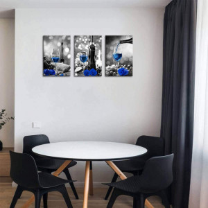 Set de tablouri KEKEMONO, 3 piese, panza, gri/negru/albastru, 40 x 60 cm - Img 6