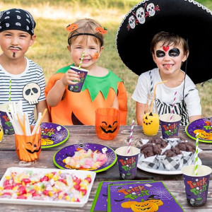 Set de vesela pentru Halloween Yisscen, hartie, multicolor, 48 piese