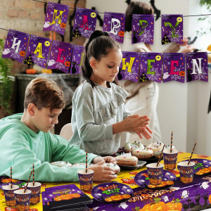Set de vesela pentru petrecerea de Halloween Yisscen, hartie, multicolor, 67 piese