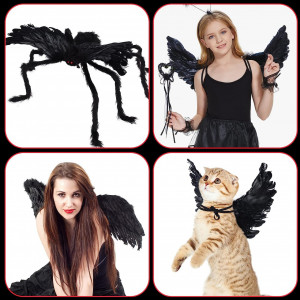 Decor de Halloween iluminat cu panza si paianjen gigant Herefun, plastic/textil, negru/mov
