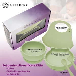 Set Diversificare, AppeKids, 100% Silicon, Kitty - Raw Green - Img 2