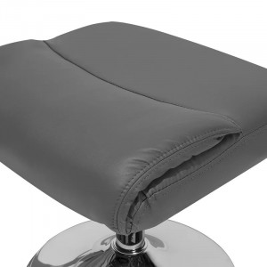 Set fotoliu reclinabil cu masaj, incalzire si un taburet Vivien, metal/piele PU, gri mat/crom, 80 x 78 x 103 cm