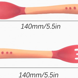 Set furculita si lingura pentru copii FYACCD, polipropilena, bej/roz, 14 cm - Img 5