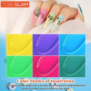 Set gel pentru unghii Tobeglam, 6 culori, 15 ml 