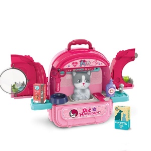 Set ghiozdan jucarie 3 in 1 Rovo 997-2, Spital Pisica, Veterinar, 59 piese - Roz - Img 6