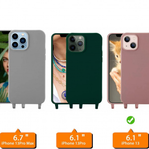 Set husa cu snur si 2 folii de protectie pentru iPhone 13 Gumo-Long, poliester/TPU, verde inchis/transparent, 6,1 inchi