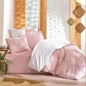 Set husa pilota + 2 fete de perna, bumbac ranforce 100%, 200x200 cm + 2x80x80 cm, roz/alb - Verificat A · Re-Bloom